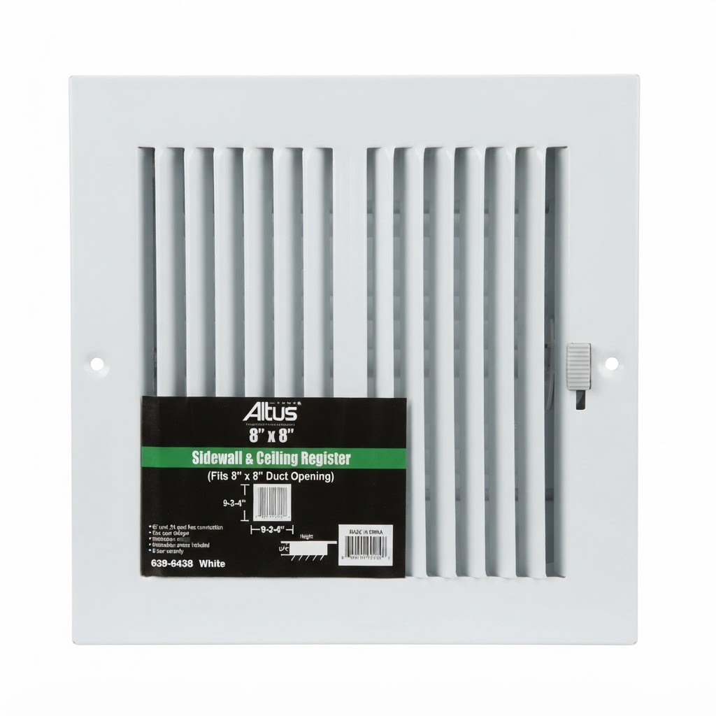 Brand New Altus 8" x 8" Sidewall & Ceiling Register (White)