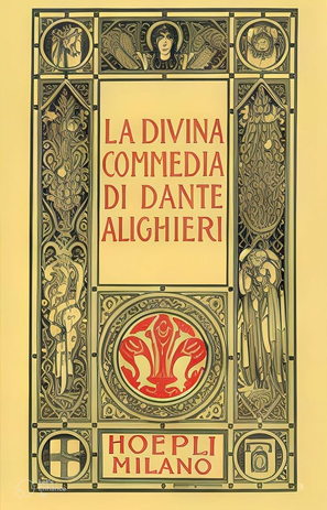 Yellow and black illustrated Hoepli Milano cover of La Divina Commedia di Dante Alighieri, the edition Helena was given in Rome at age seven