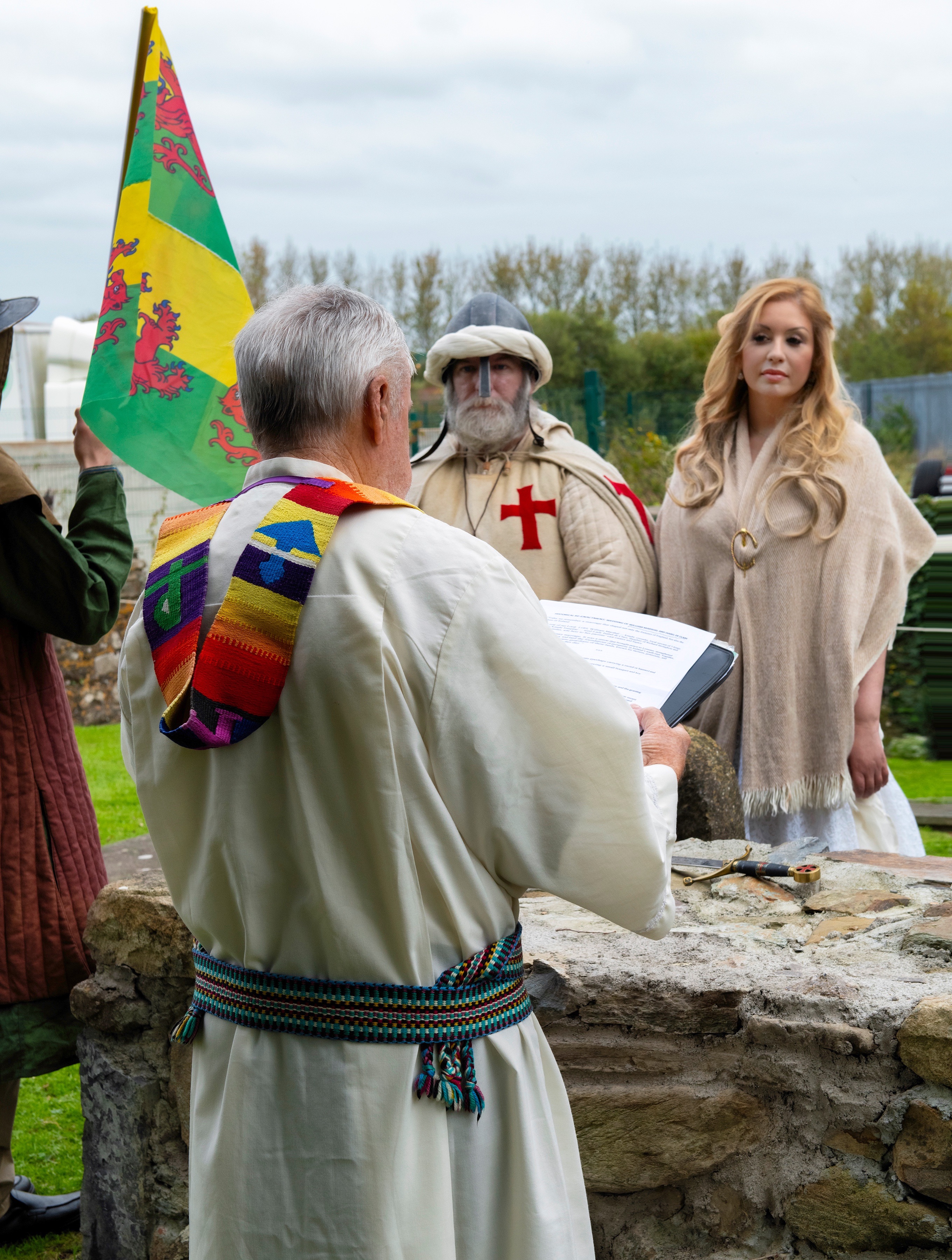 Helena B. Scott with Conchobhar Ó Súilleabháin, William Marshal re-enactor and Dara Molloy