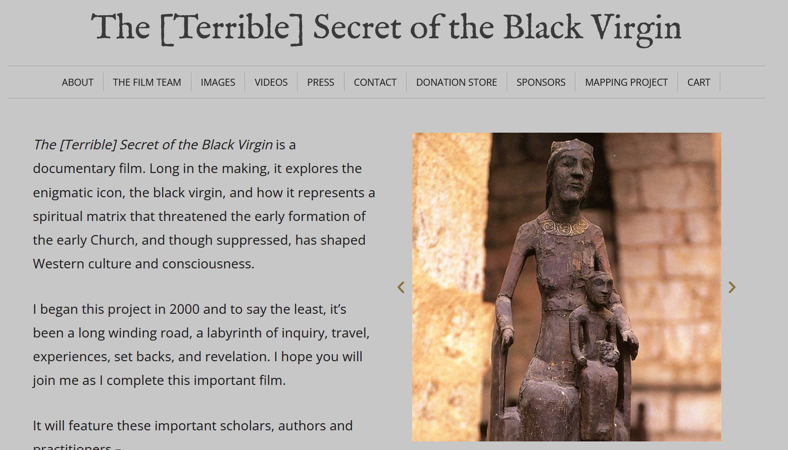 Documentary capture of the official website for The [Terrible] Secret of the Black Virgin by Jean L. Donohue