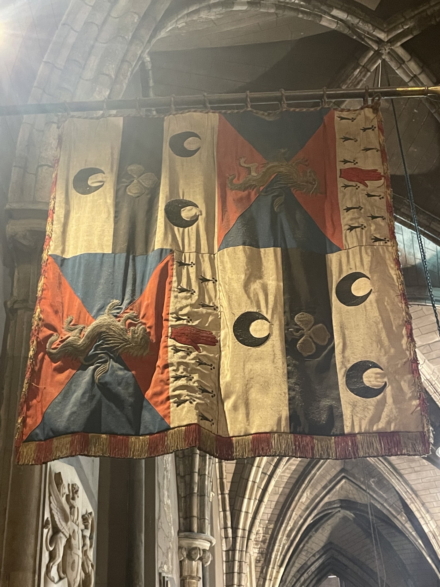 Historic heraldic banner in Saint Patrick's Cathedral, Dublin, photographed by Helena B. Scott