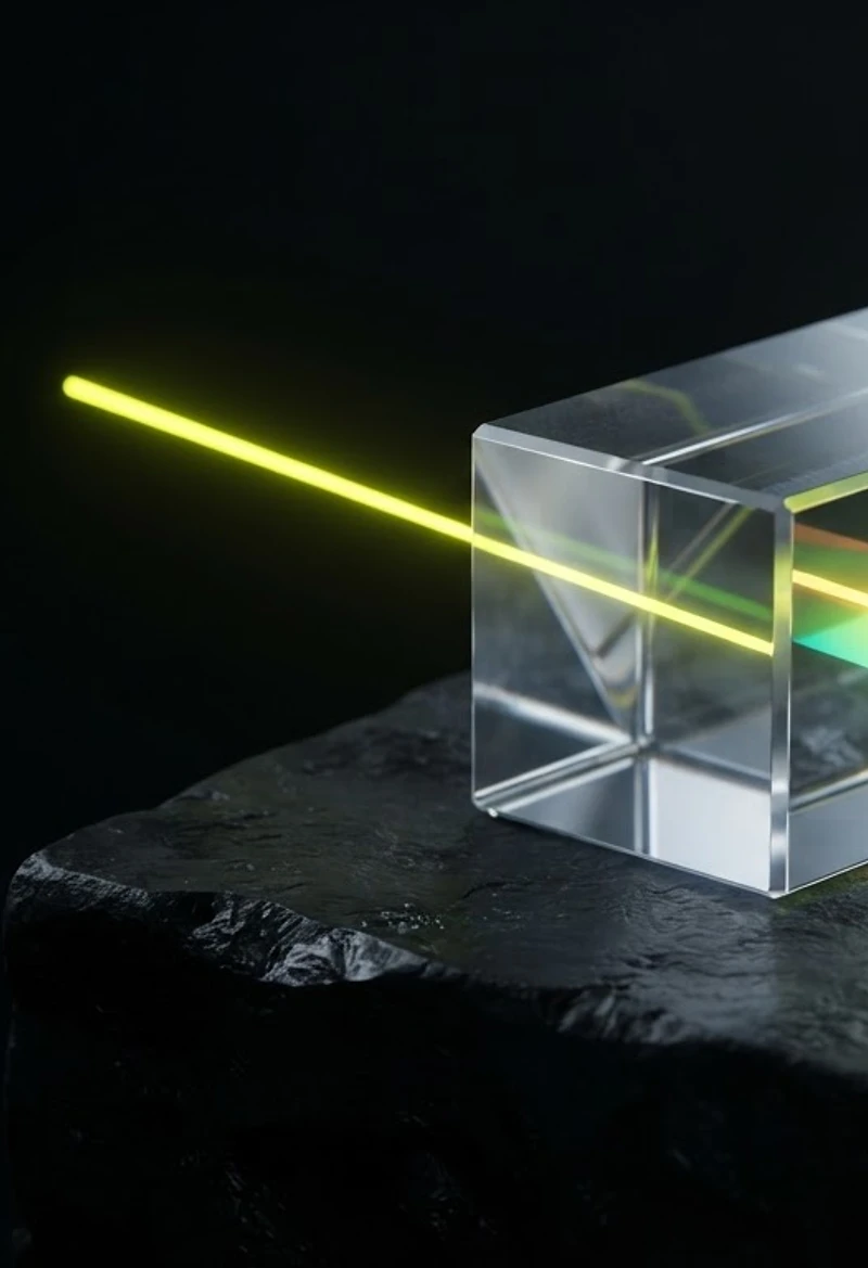 Abstract glass prism refracting citron light