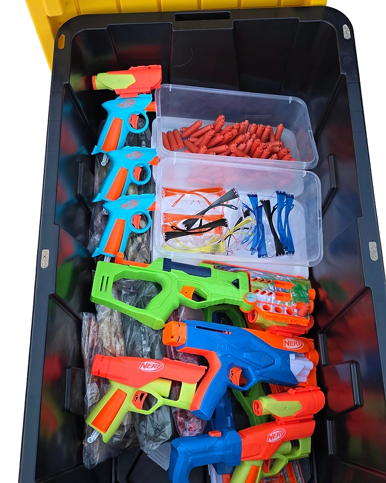 Nerf Battle Kit — complete foam blaster party rental kit with blasters, darts and safety gear
