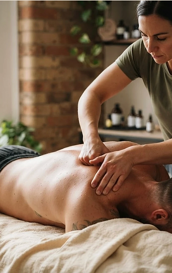 Sports massage therapy session in a calm, professional setting