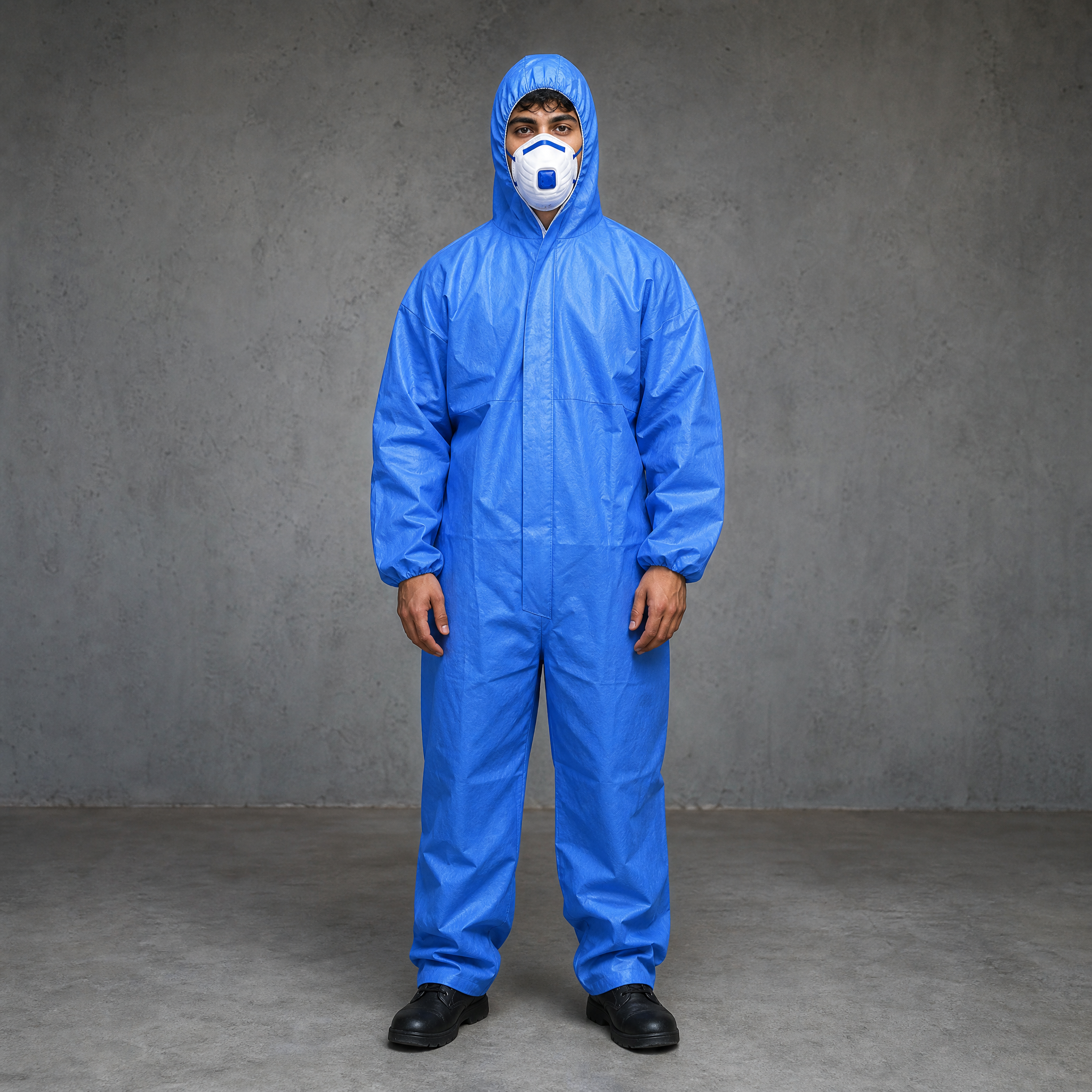 Schutzoverall RuGu Fix Blau Kat. III – Frontansicht mit Kapuze
