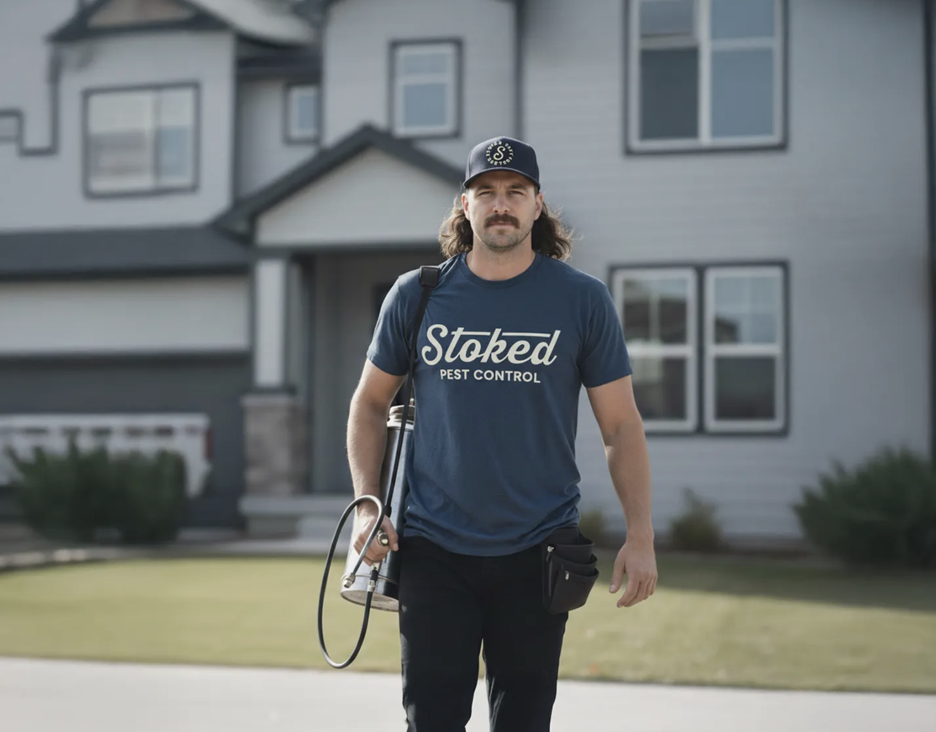 A pest control technician at a residential home