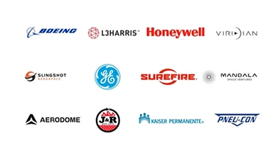 Client logos: L3Harris, Boeing, GE Healthcare, Honeywell, SureFire and more