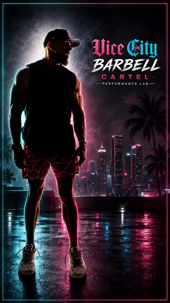 Vice City Barbell Cartel Miami skyline