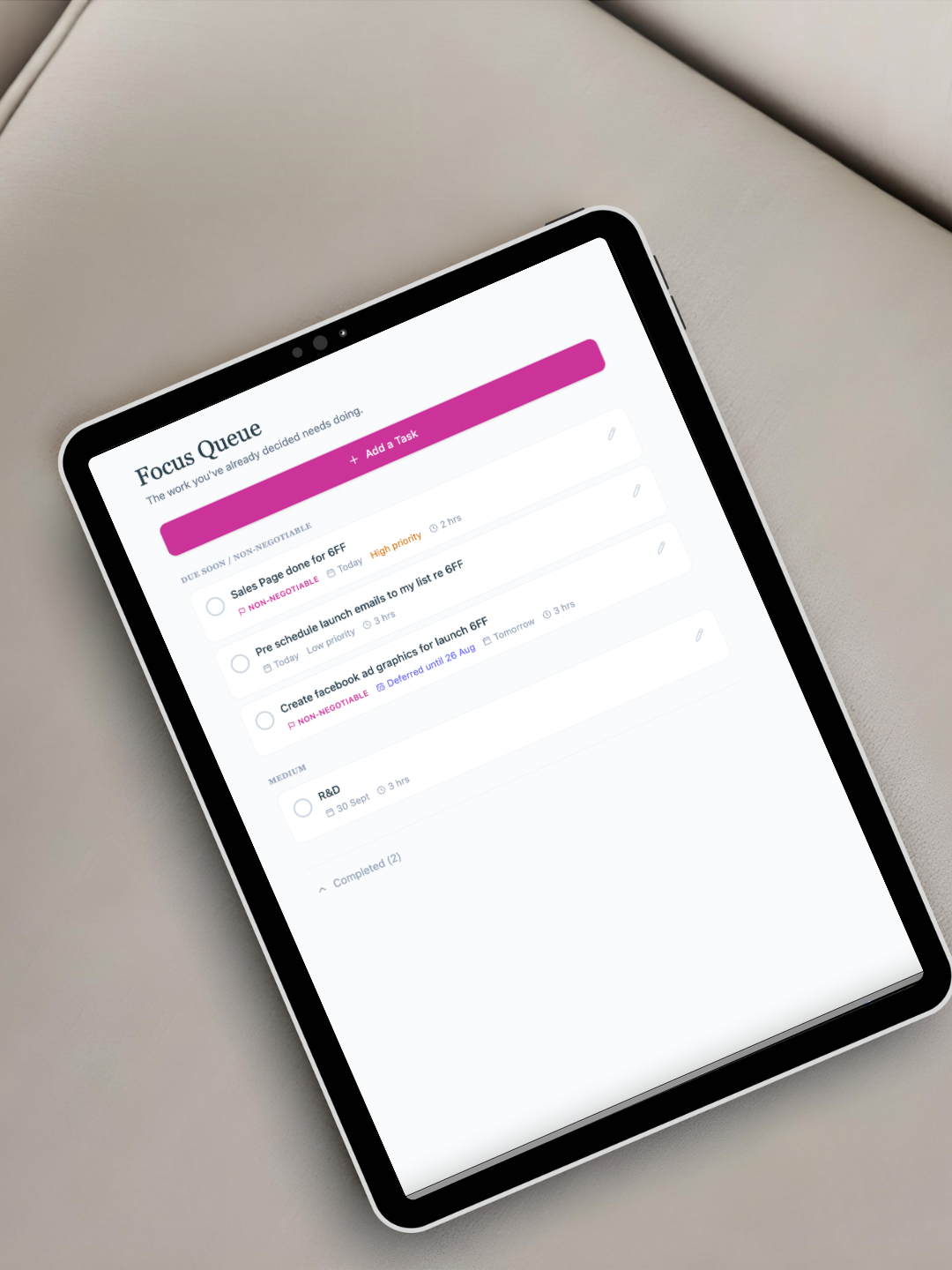 Focus Queue mock-up