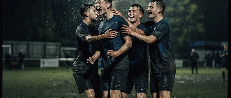 Jogadores comemorando à noite