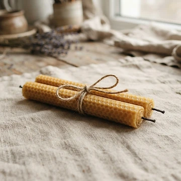 Beeswax taper candles, pair