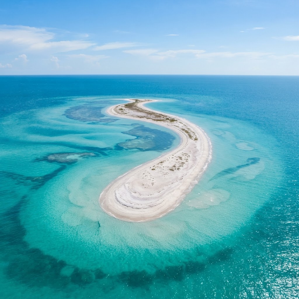 Aerial view of Three Rooker Island