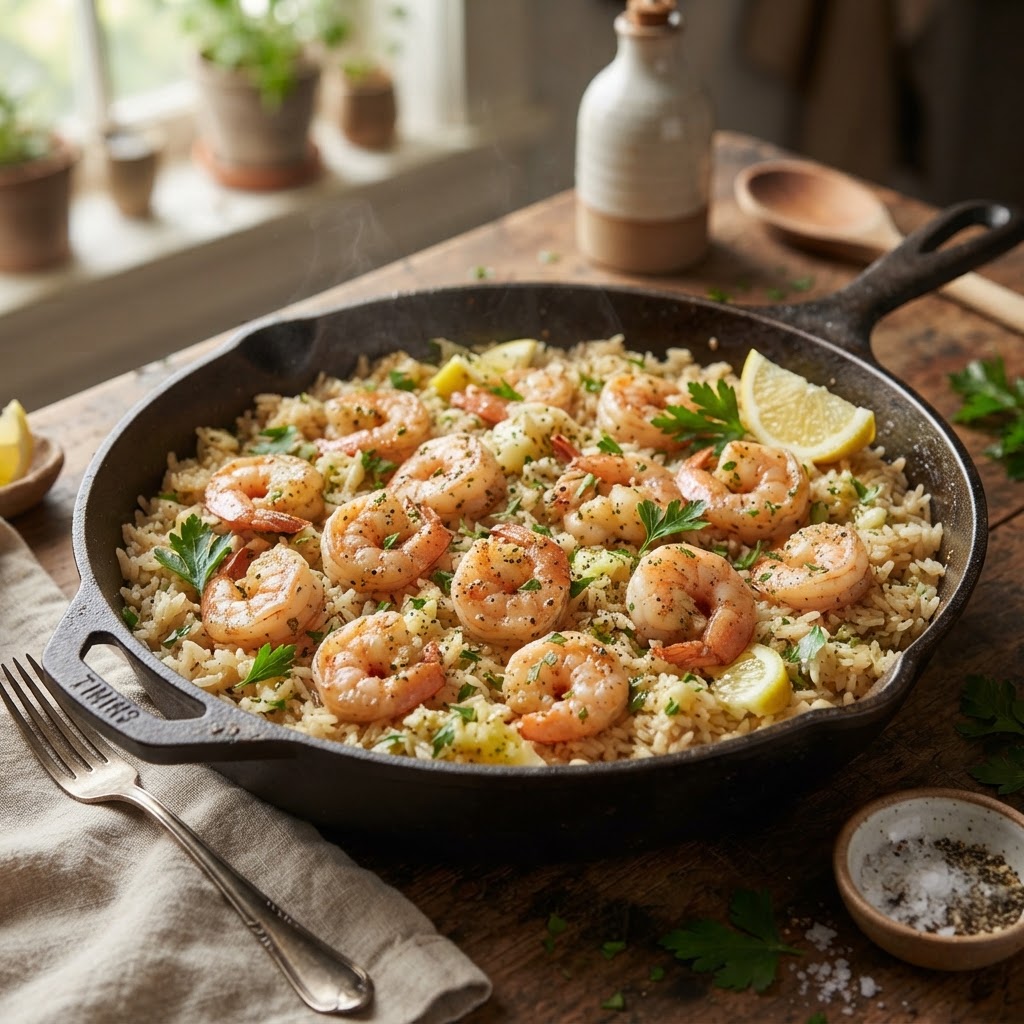 One-Pan Garlic Butter Shrimp and Rice