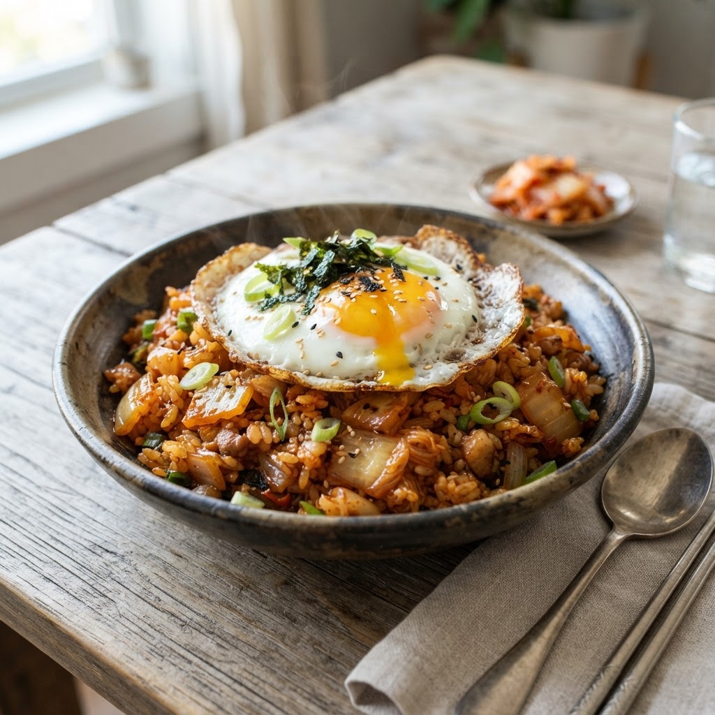 Kimchi Fried Rice with Fried Eggs