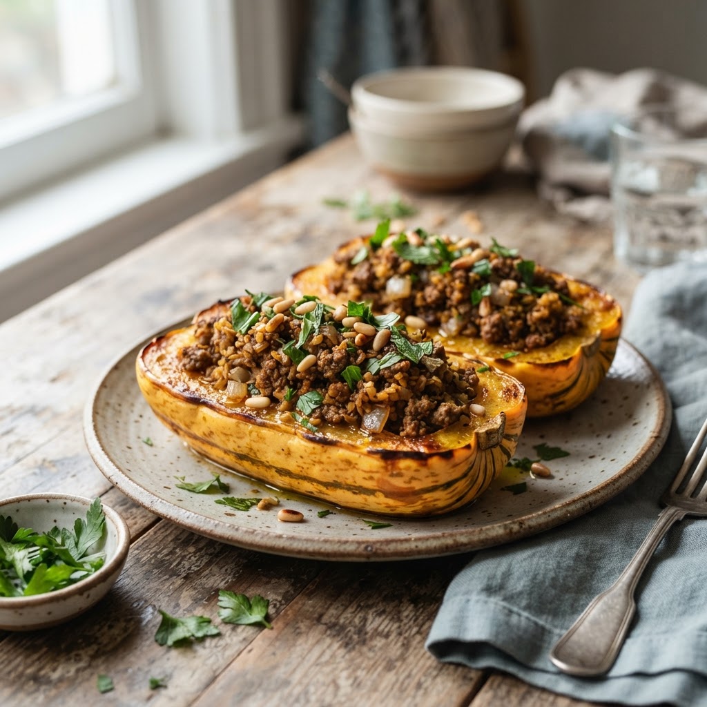 Lamb and Bulgur Stuffed Delicata Squash