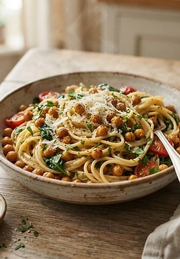 15-Minute Garlic Butter Chickpea Pasta