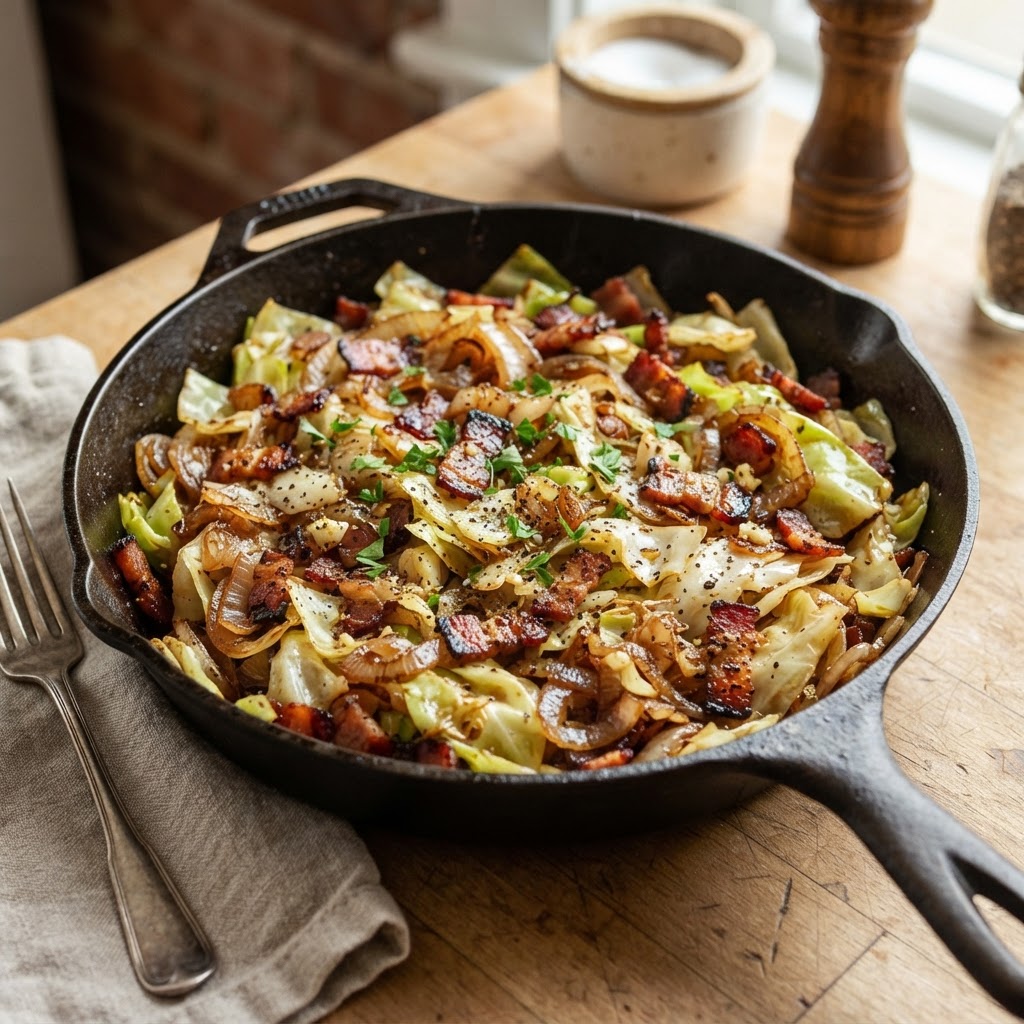 Fried Cabbage with Bacon and Onion
