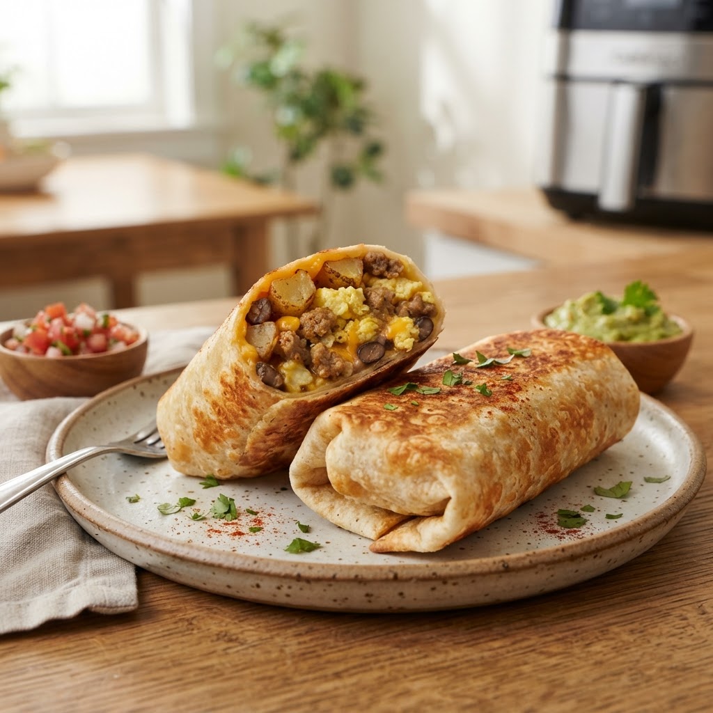 Air Fryer Turkey Sausage Breakfast Burritos