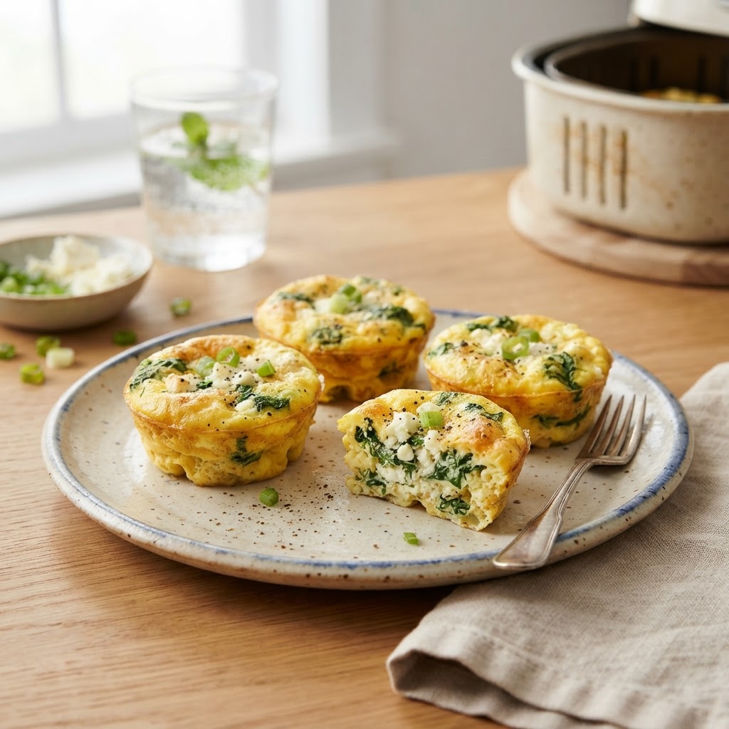 Air Fryer Spinach Feta Egg Bites