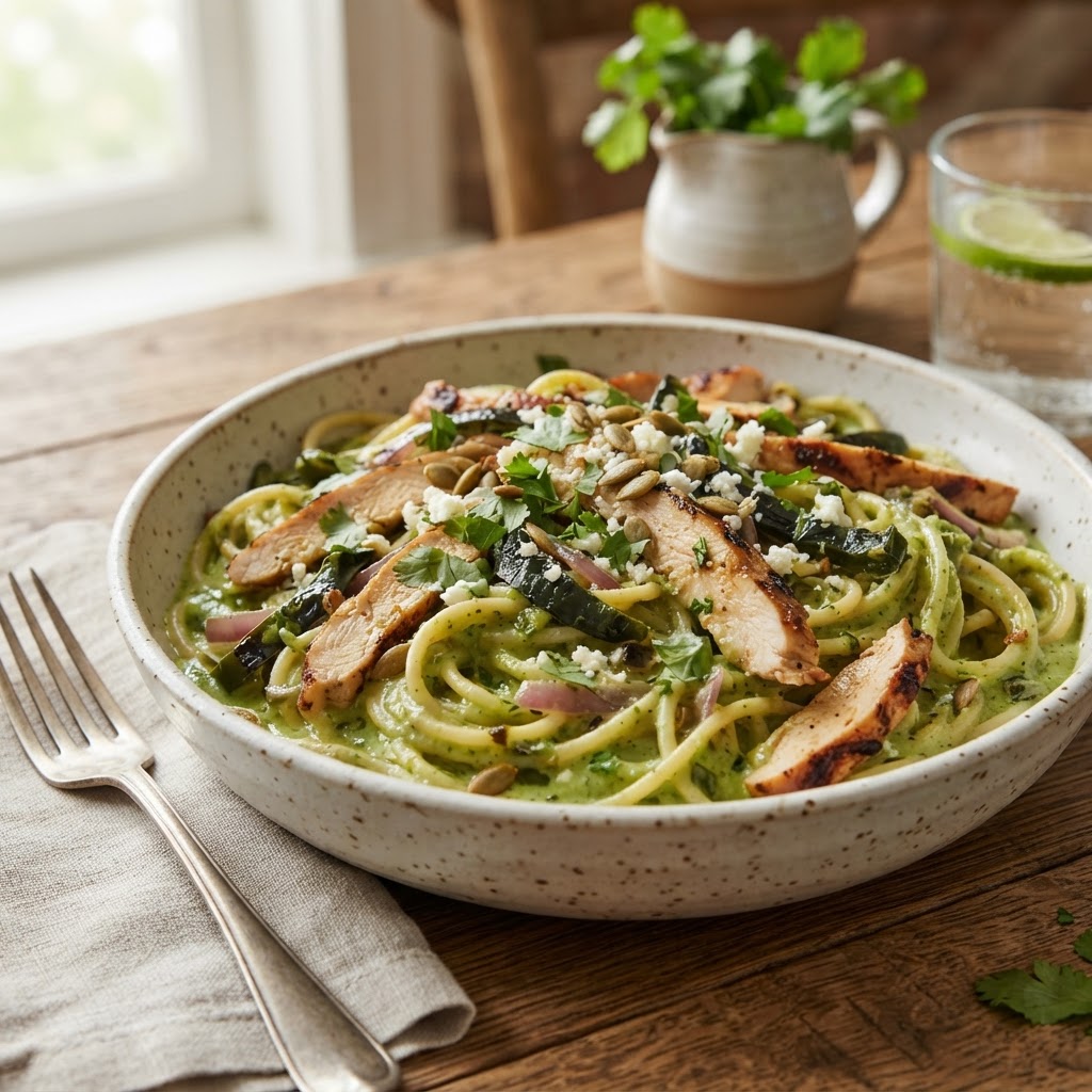 Green Spaghetti with Chicken