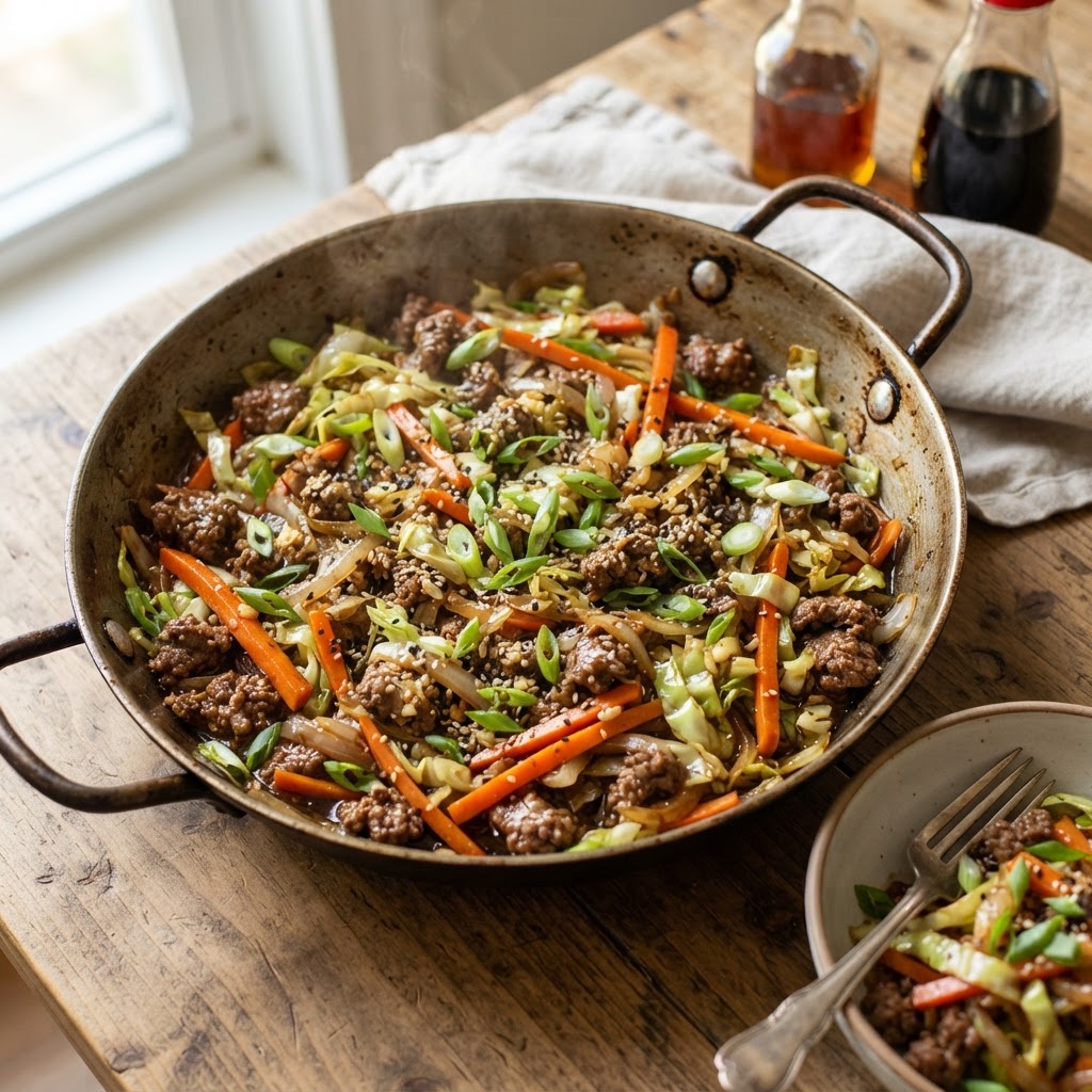 Ground Beef Cabbage Stir-Fry Skillet