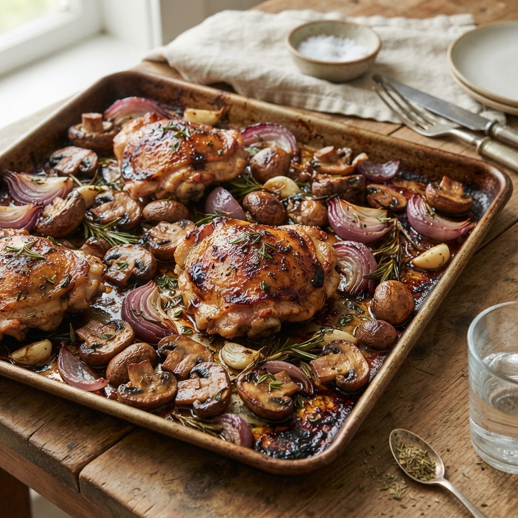Sheet Pan Balsamic Chicken and Mushrooms
