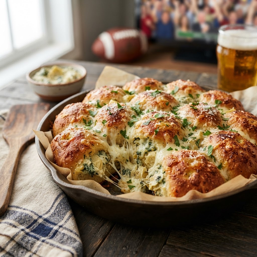 Game Day Spinach Artichoke Pull-Apart Bread