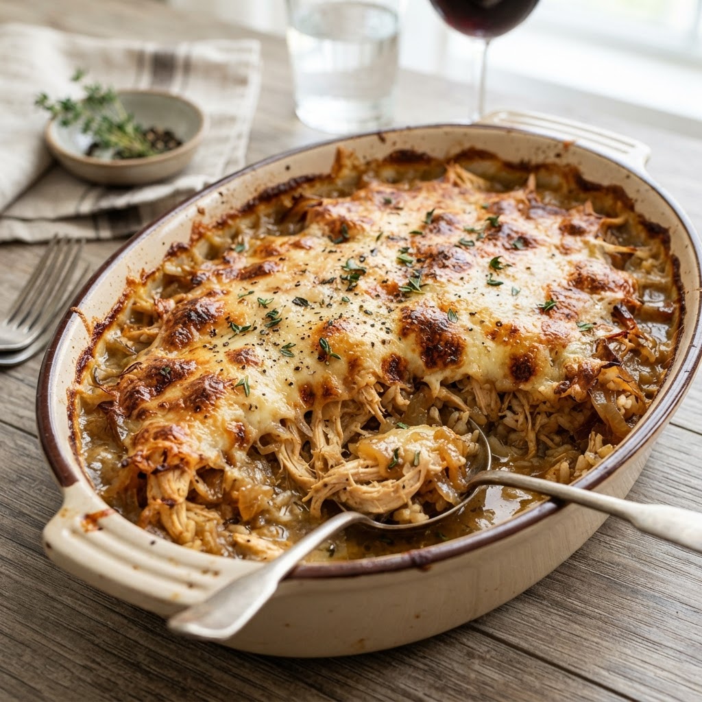 French Onion Chicken and Rice Bake
