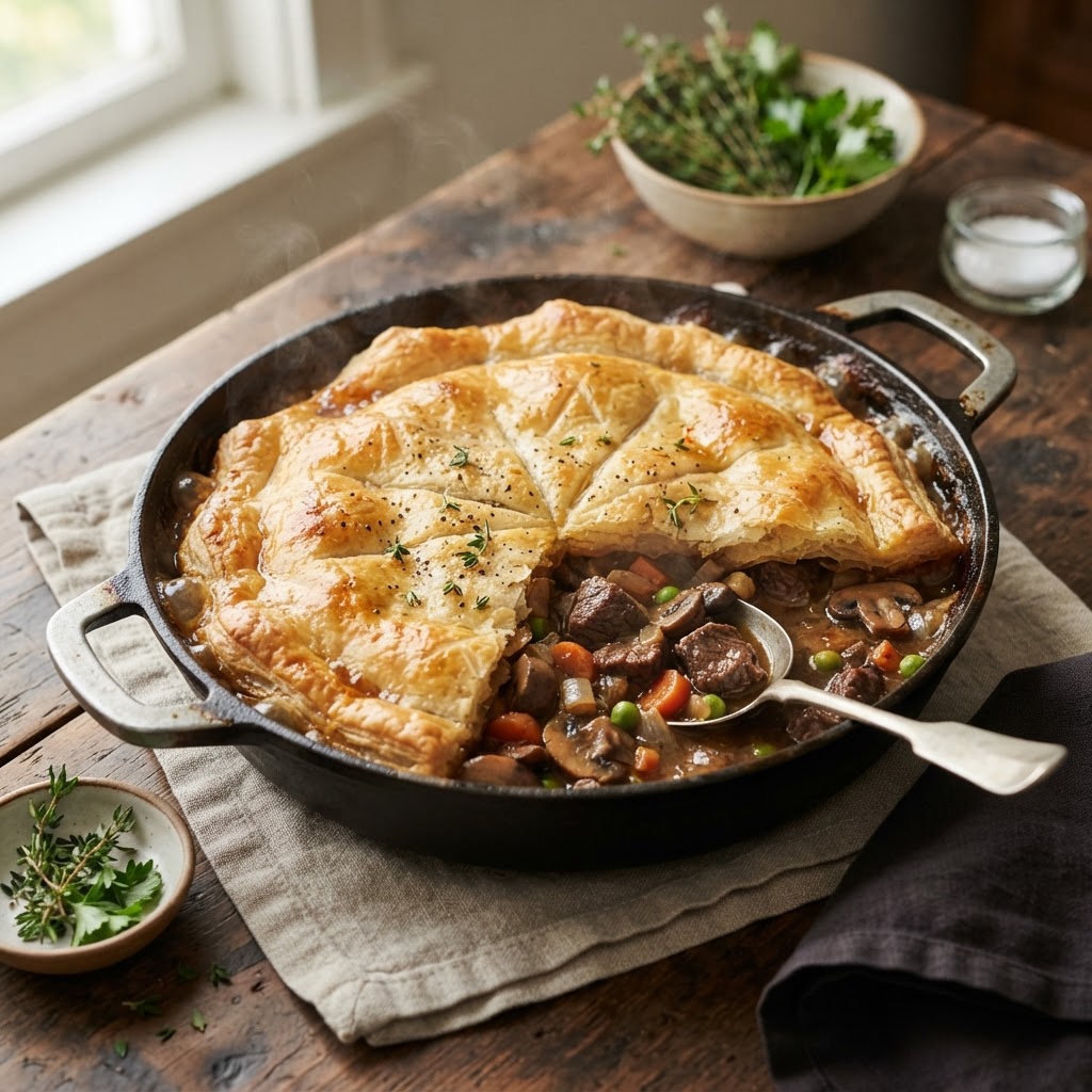 Beef and Mushroom Pot Pie Skillet