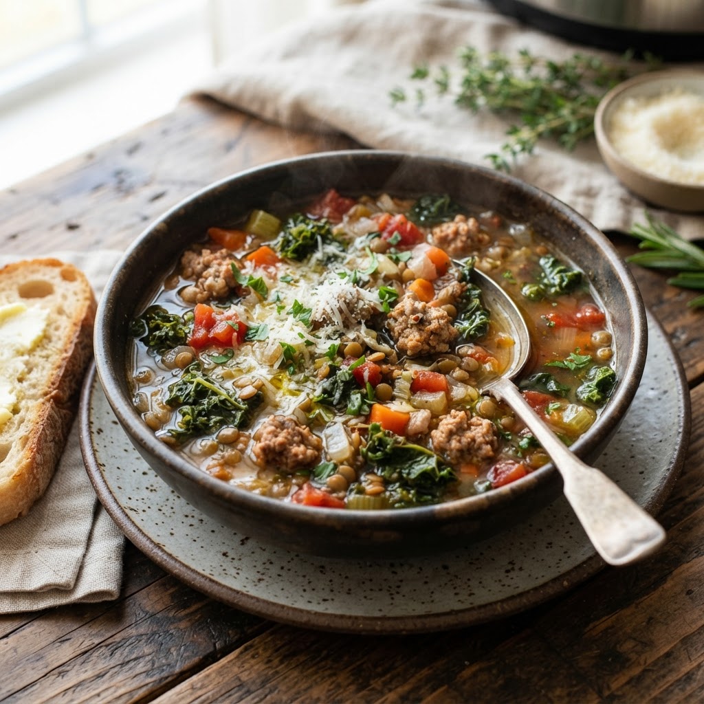 Slow Cooker Italian Sausage and Lentil Soup