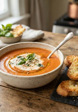 Creamy Tomato Fennel Soup with Parmesan Toasts