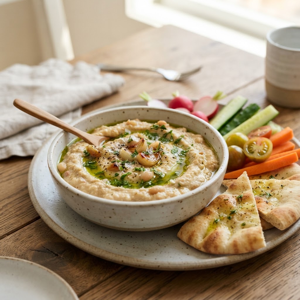 Roasted Garlic and White Bean Dip with Lemon-Herb Oil