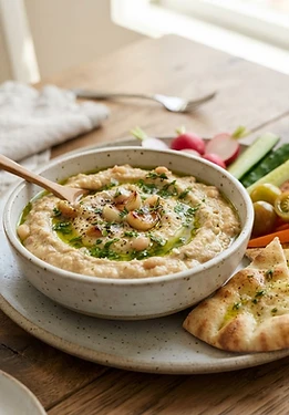 Roasted Garlic and White Bean Dip with Lemon-Herb Oil