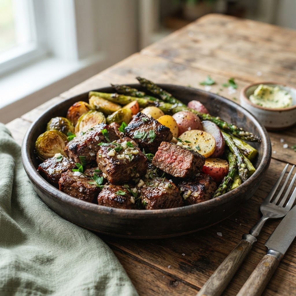 Air Fryer Steak Bites with Garlic Herb Butter