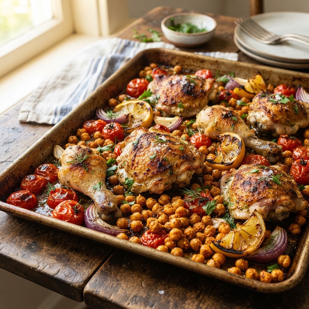 Sheet Pan Lemon Garlic Chicken and Chickpeas
