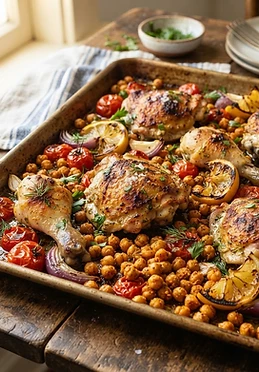 Sheet Pan Lemon Garlic Chicken and Chickpeas