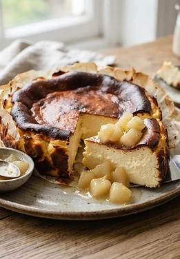 Basque Cheesecake with Pear Compote
