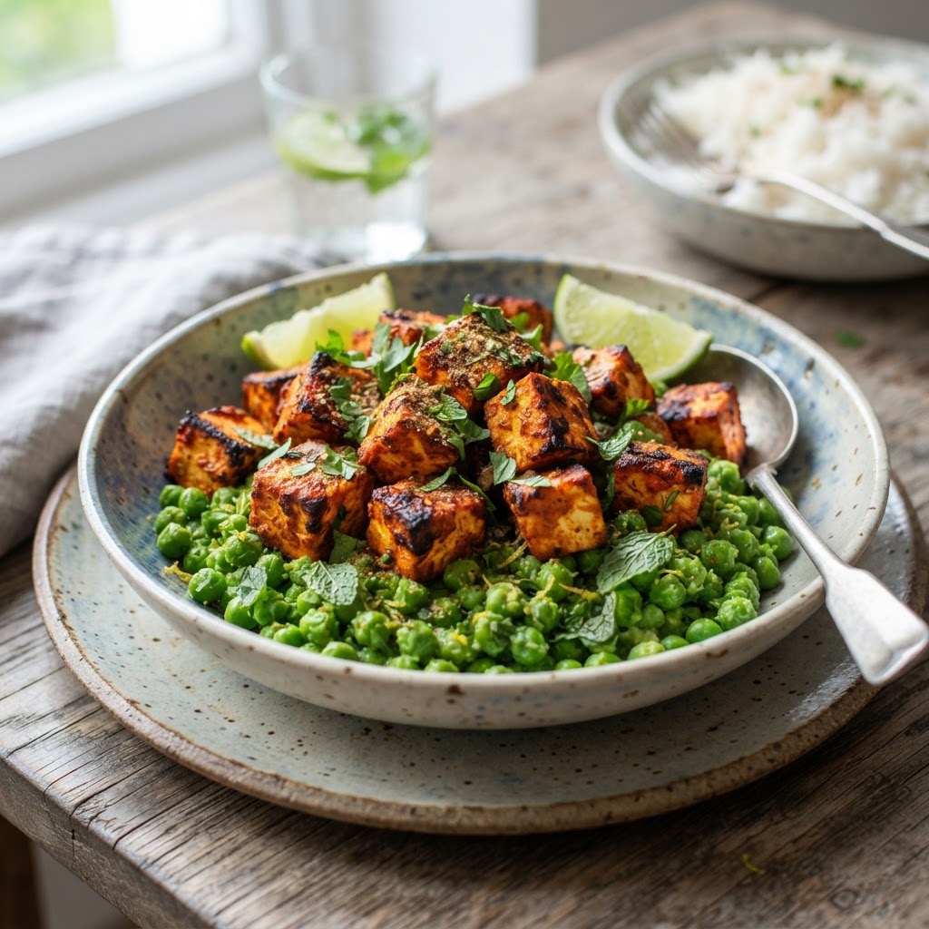 Tandoori Tofu with Mint Peas