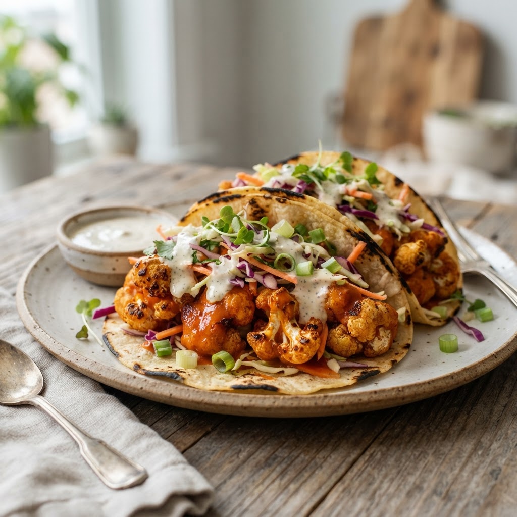 Air Fryer Buffalo Cauliflower Tacos
