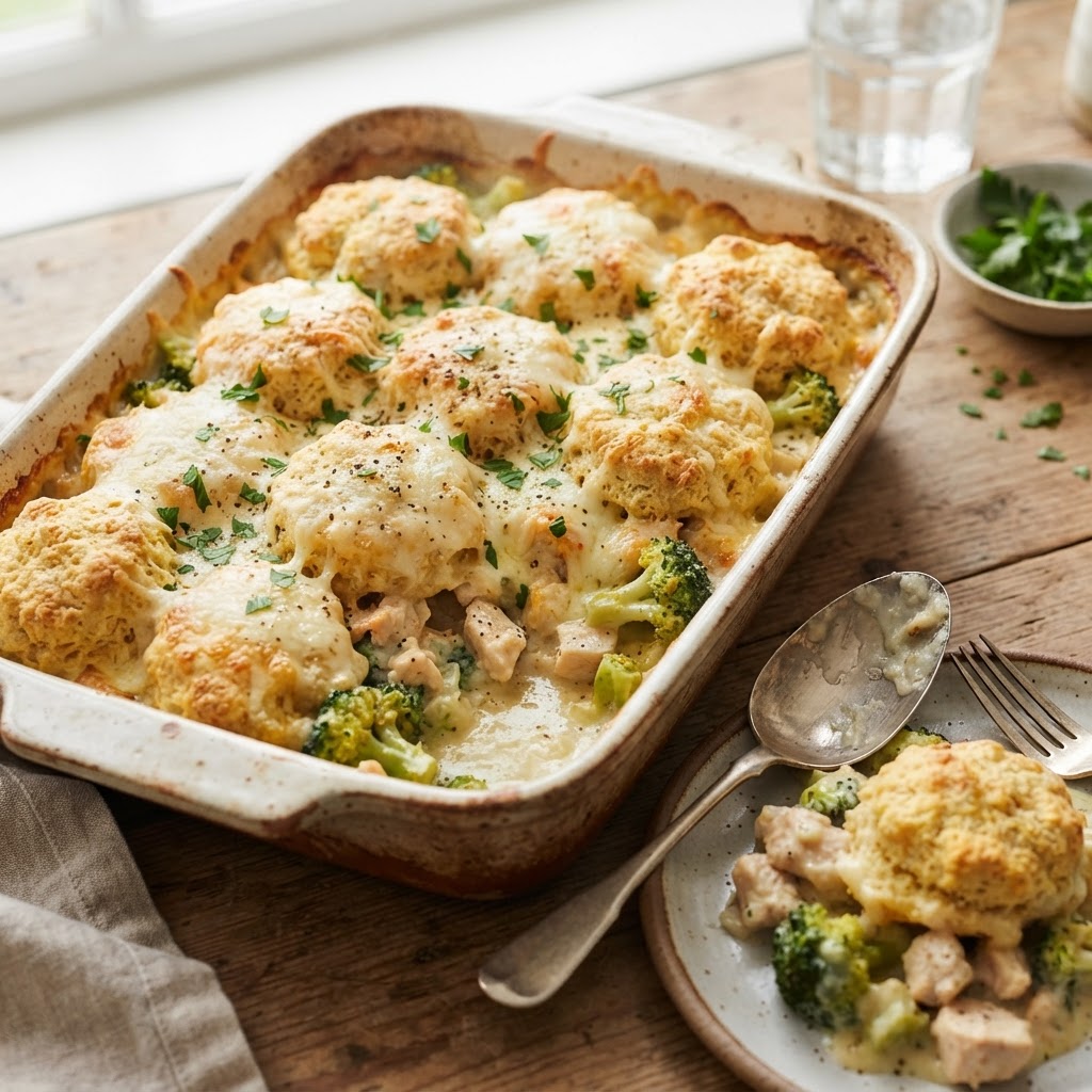 Chicken Alfredo Biscuit Bake