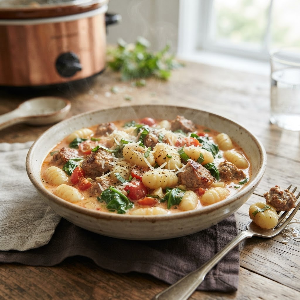 Slow Cooker Tuscan Sausage Gnocchi