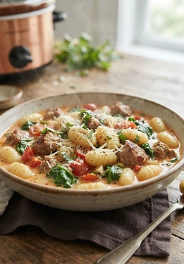 Slow Cooker Tuscan Sausage Gnocchi