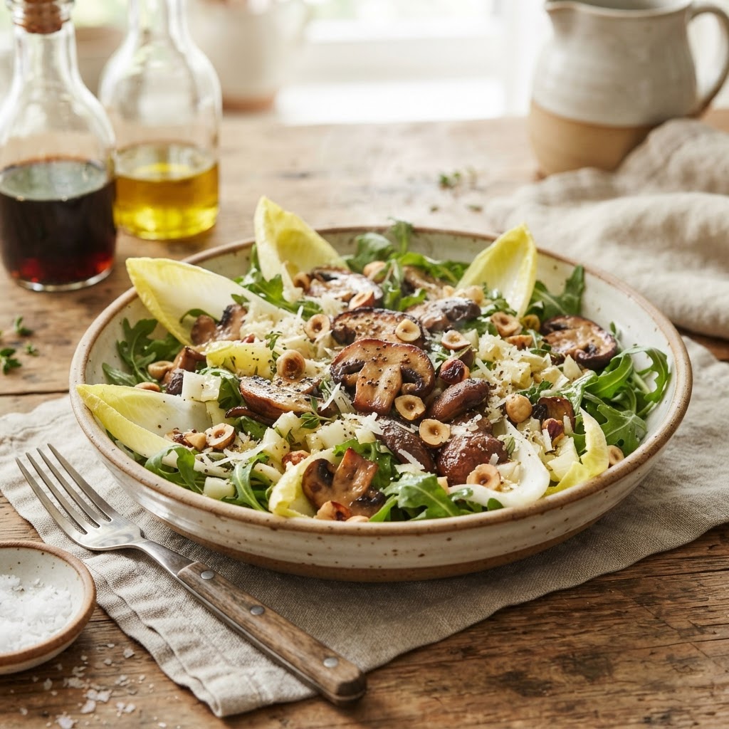 Warm Mushroom and Endive Salad with Hazelnuts