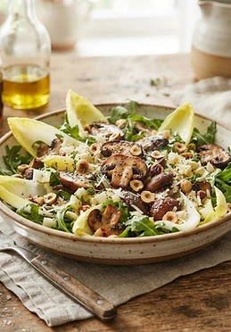 Warm Mushroom and Endive Salad with Hazelnuts