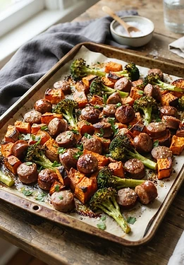 Sheet Pan Sausage Sweet Potato Broccoli