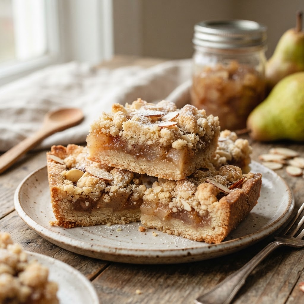 Pear Almond Linzer Bars