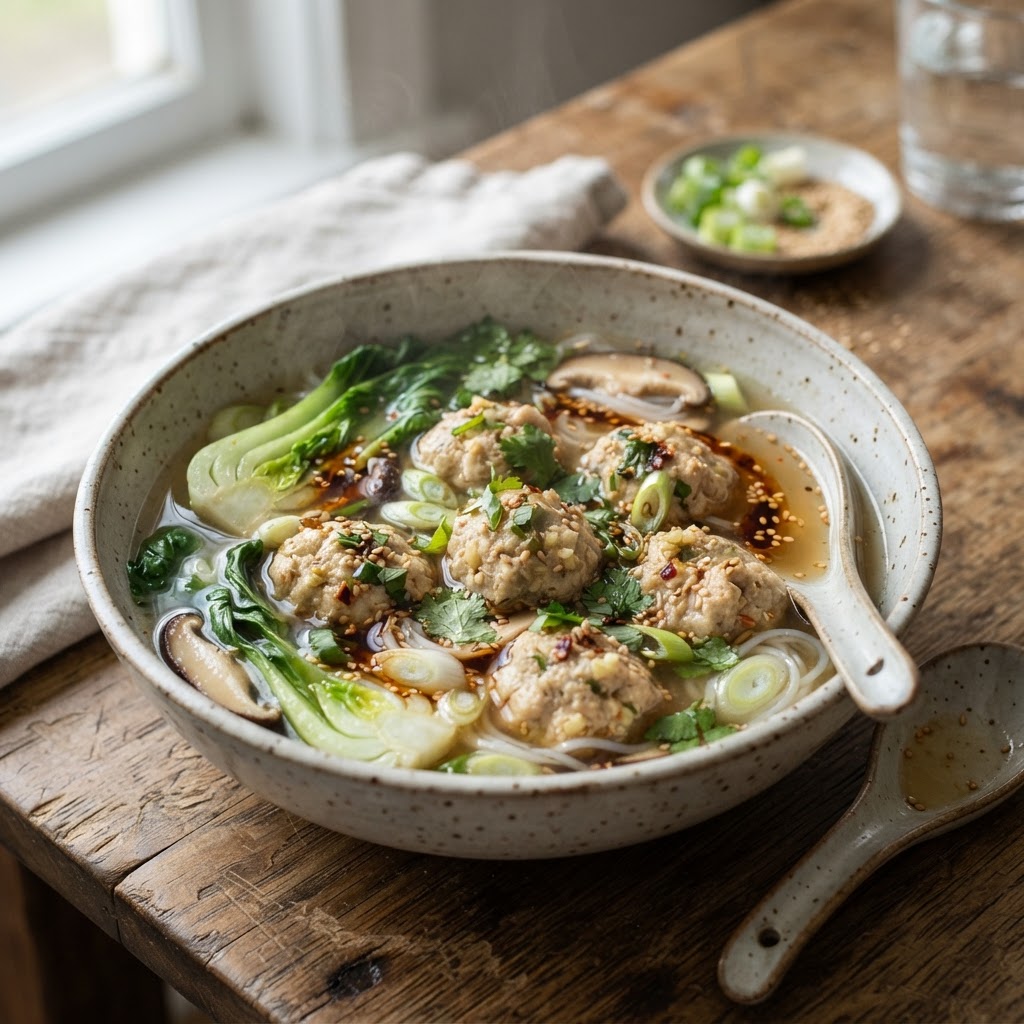 Sesame Ginger Chicken Meatball Soup