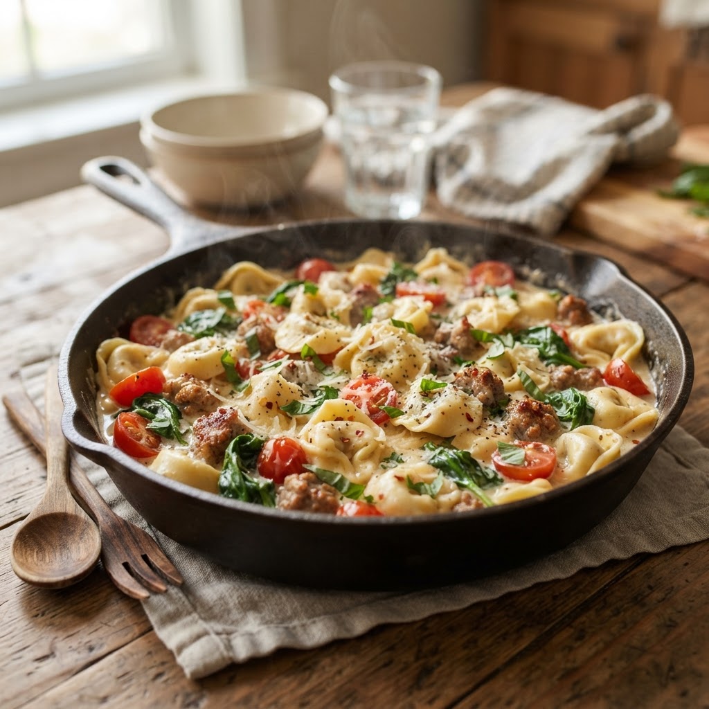 Creamy Sausage Tortellini Skillet