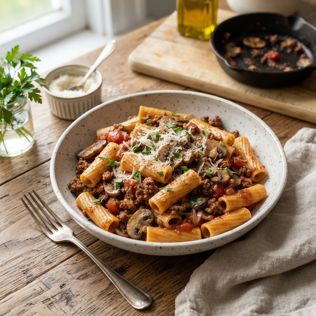 Beef and Mushroom Rigatoni