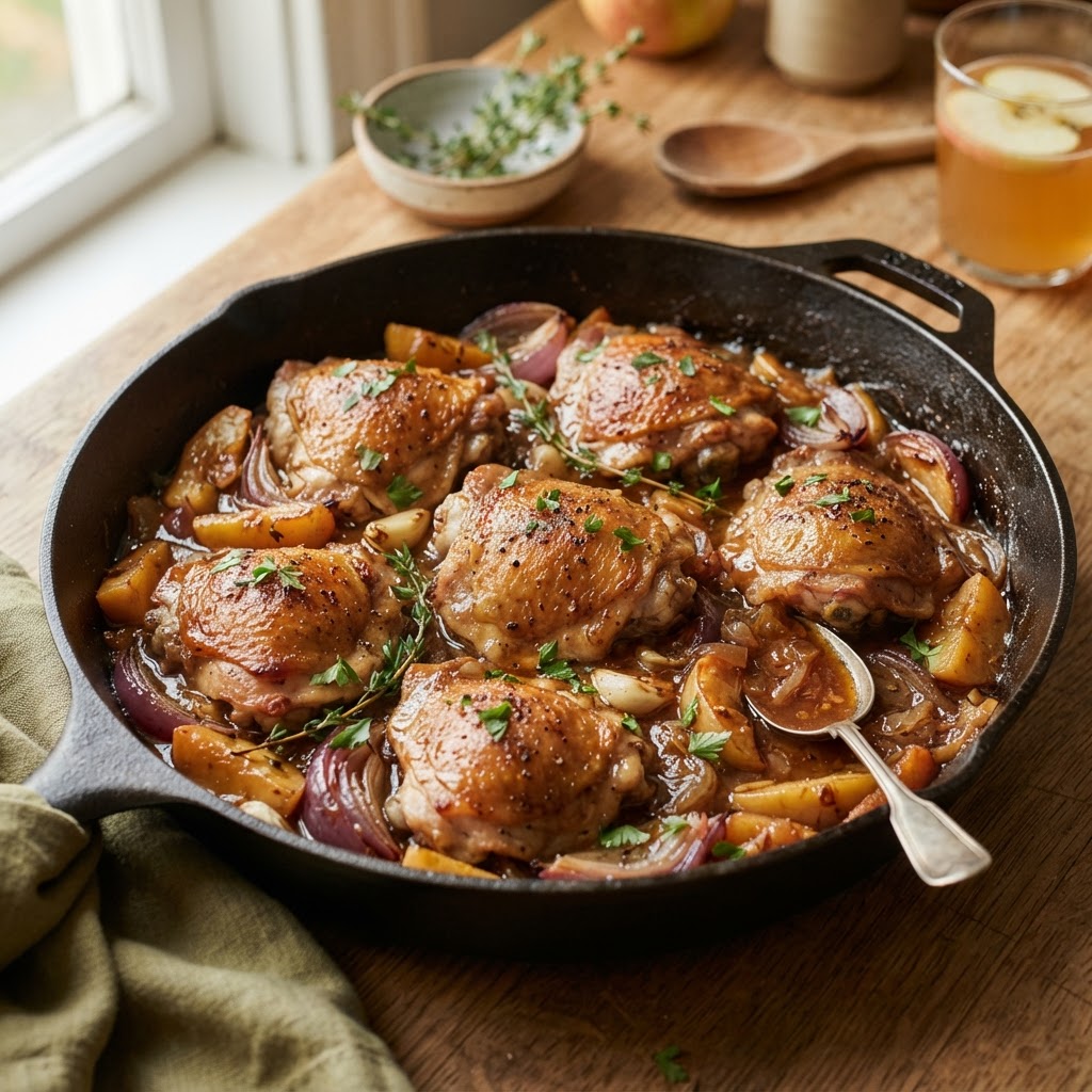 Apple Cider Braised Chicken Thighs